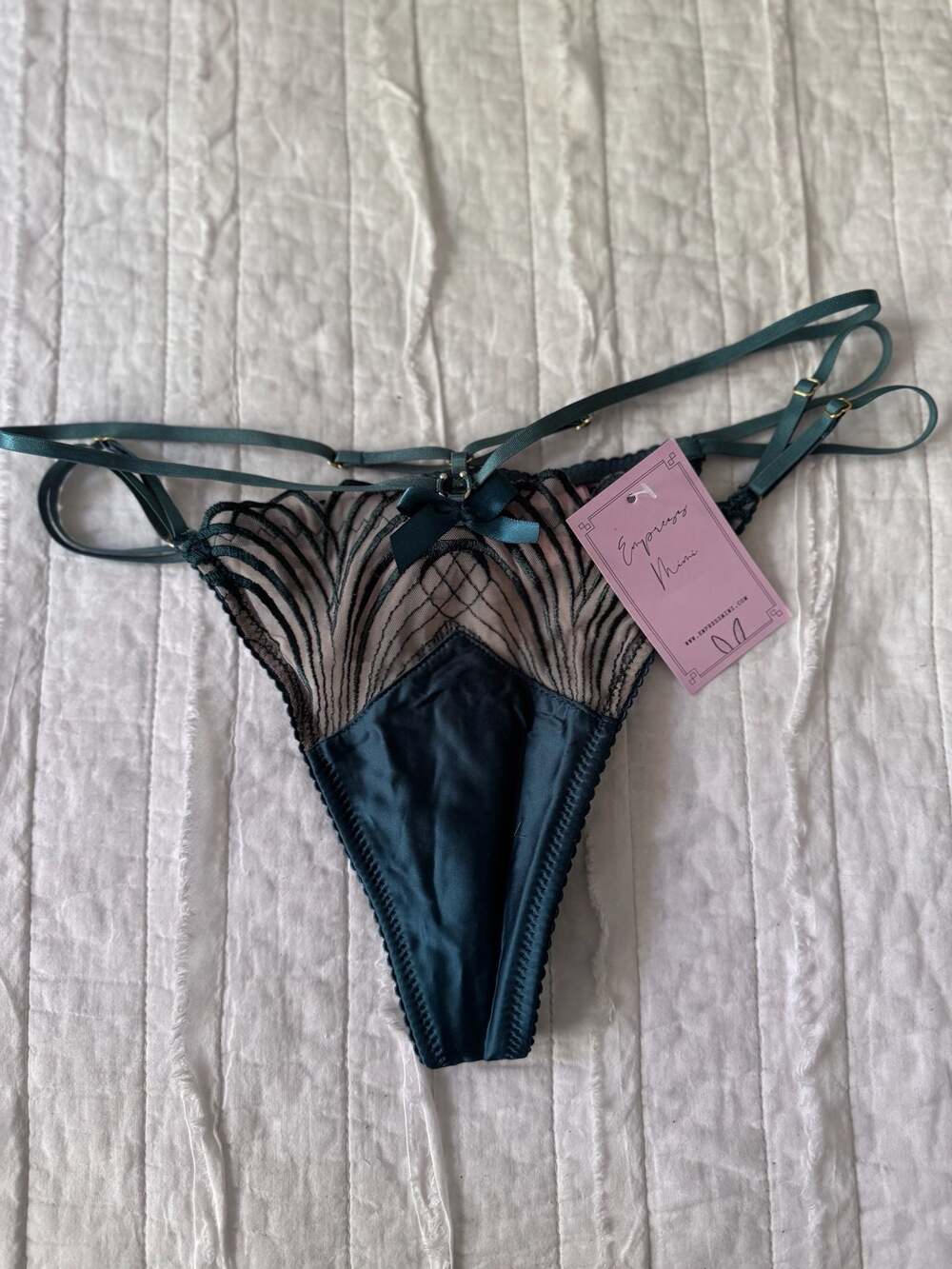 Empress Mimi Majestic Peacock Embroidered Strappy Thong Size M